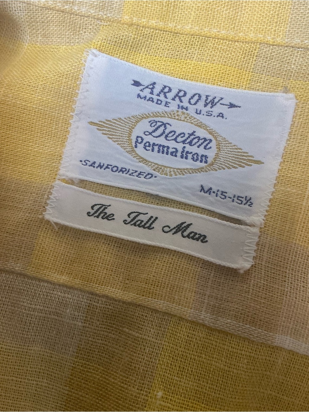 Vintage 60s Arrow Sanforized Loop Collar Gold/Cream Plaid Dexton Button Front Xl View 5